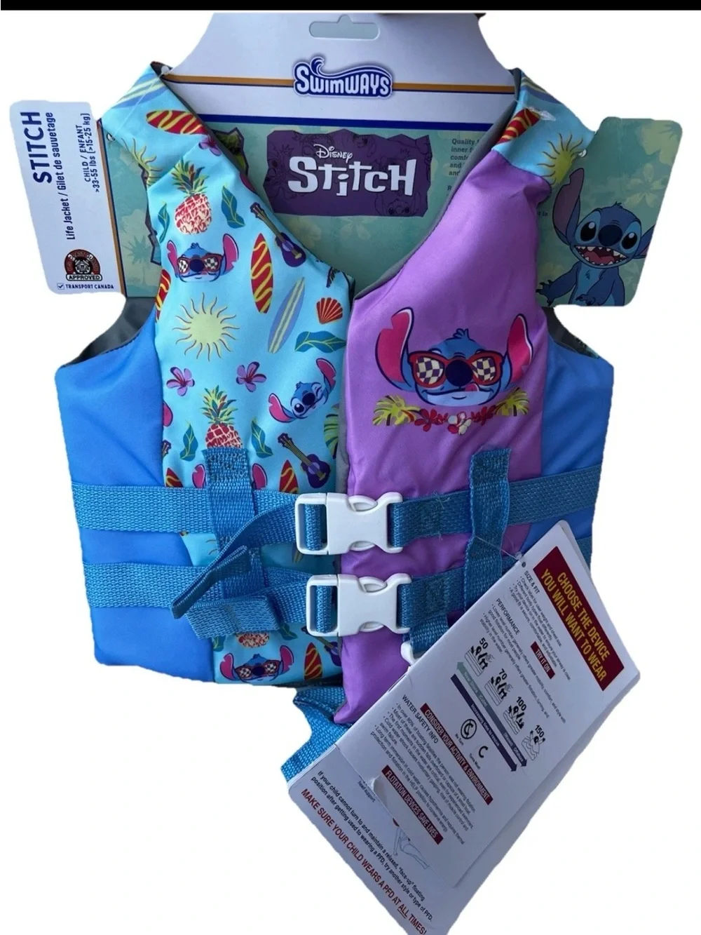 Life Jacket Small Disney Stitch Youth Buckle Swim Life Vest 33-55 lbs Size S